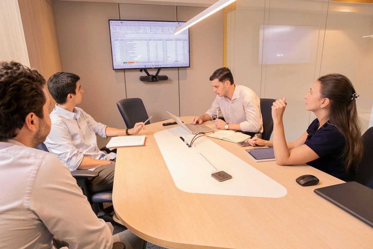 Business discussion around a conference table